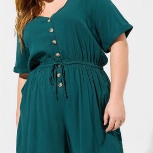 Torrid Teal Button-Down Romper